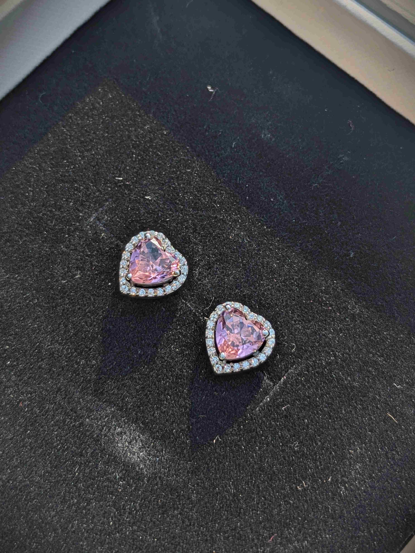 Ice Crushed Pink Heart Halo Silver Earring