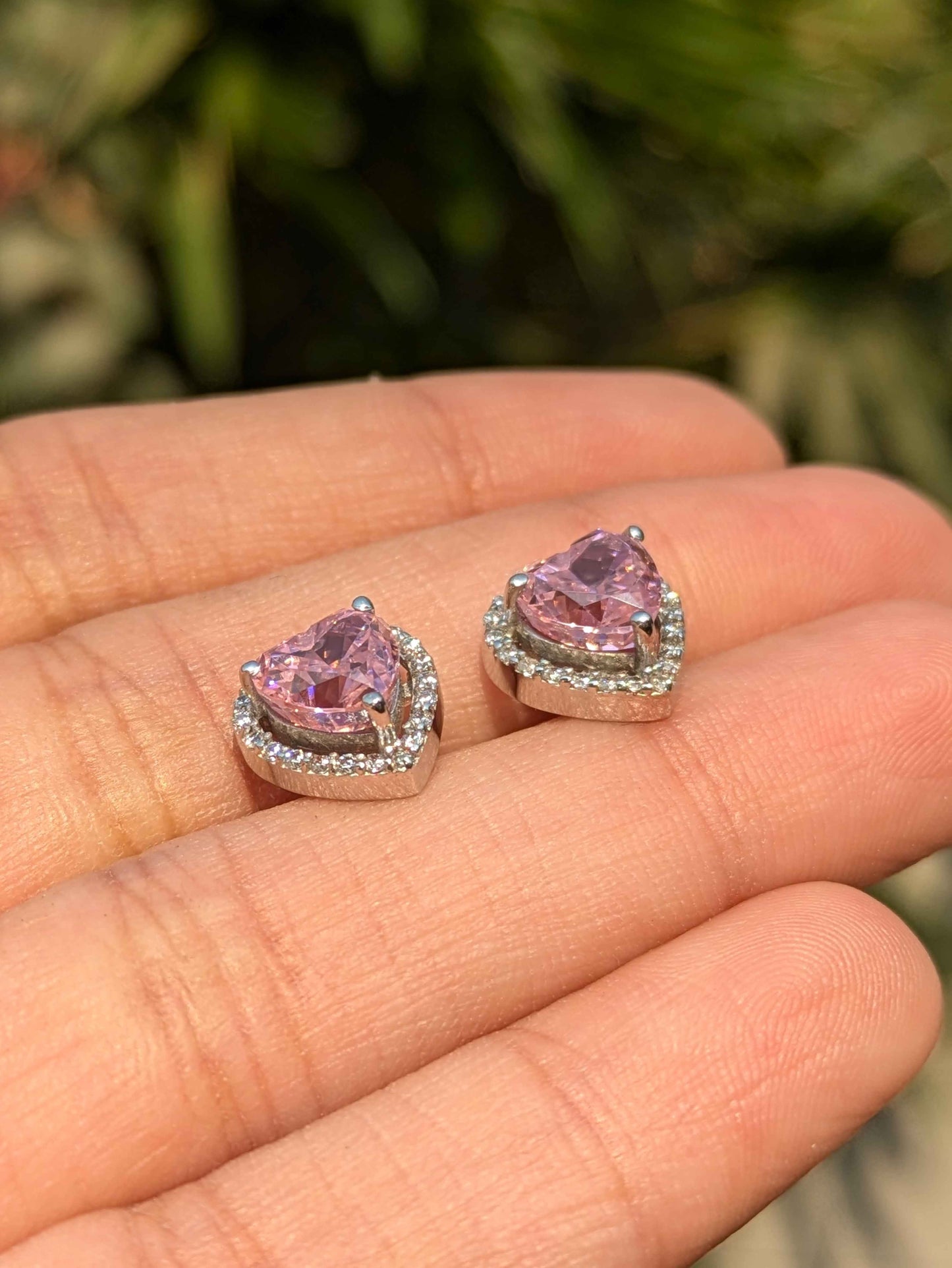 Ice Crushed Pink Heart Halo Silver Earring