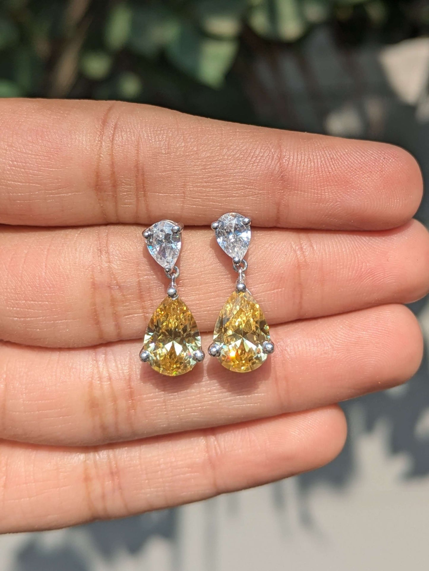 Citrine Pear & Pear Drop Silver Dangler Earrings