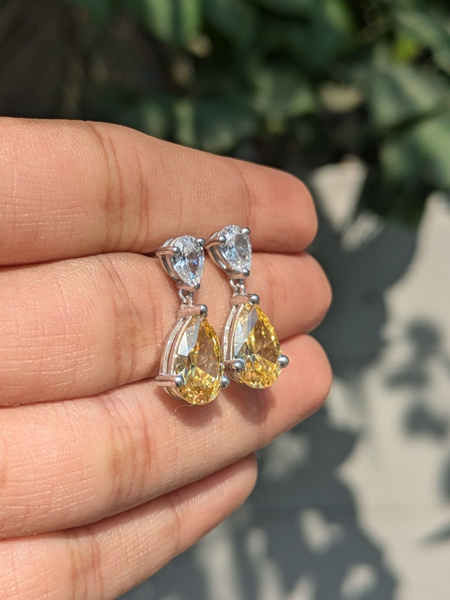 Citrine Pear & Pear Drop Silver Dangler Earrings