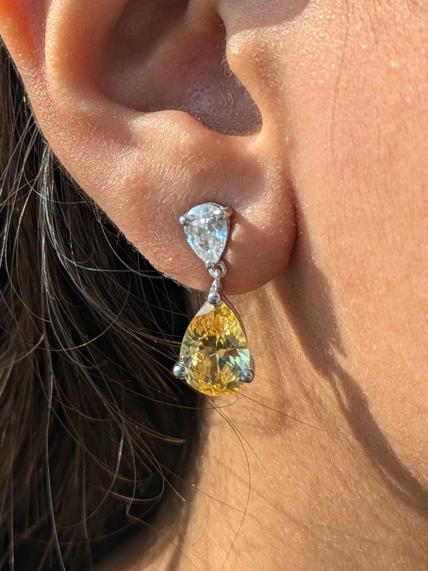 Citrine Pear & Pear Drop Silver Dangler Earrings