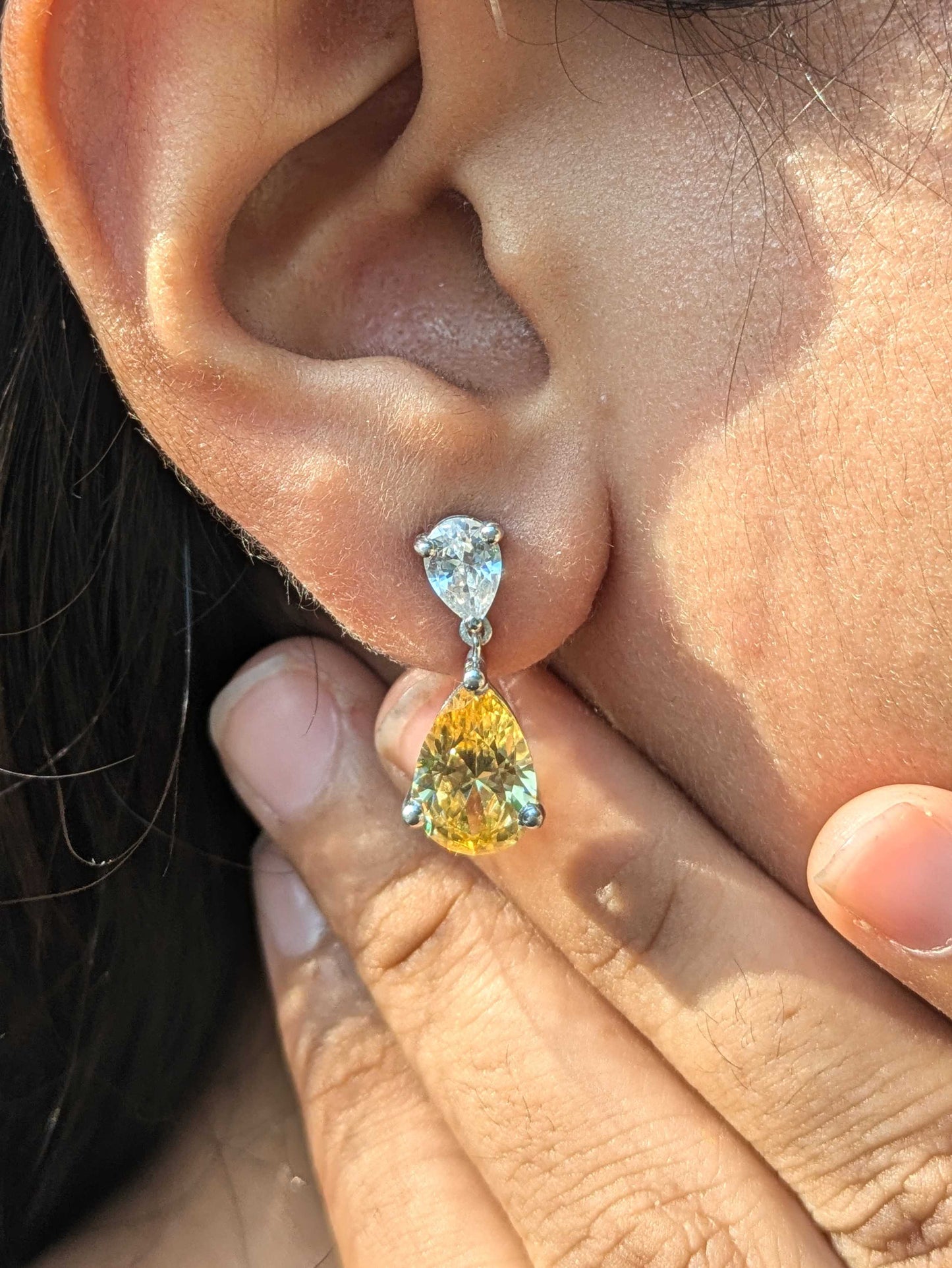 Citrine Pear & Pear Drop Silver Dangler Earrings