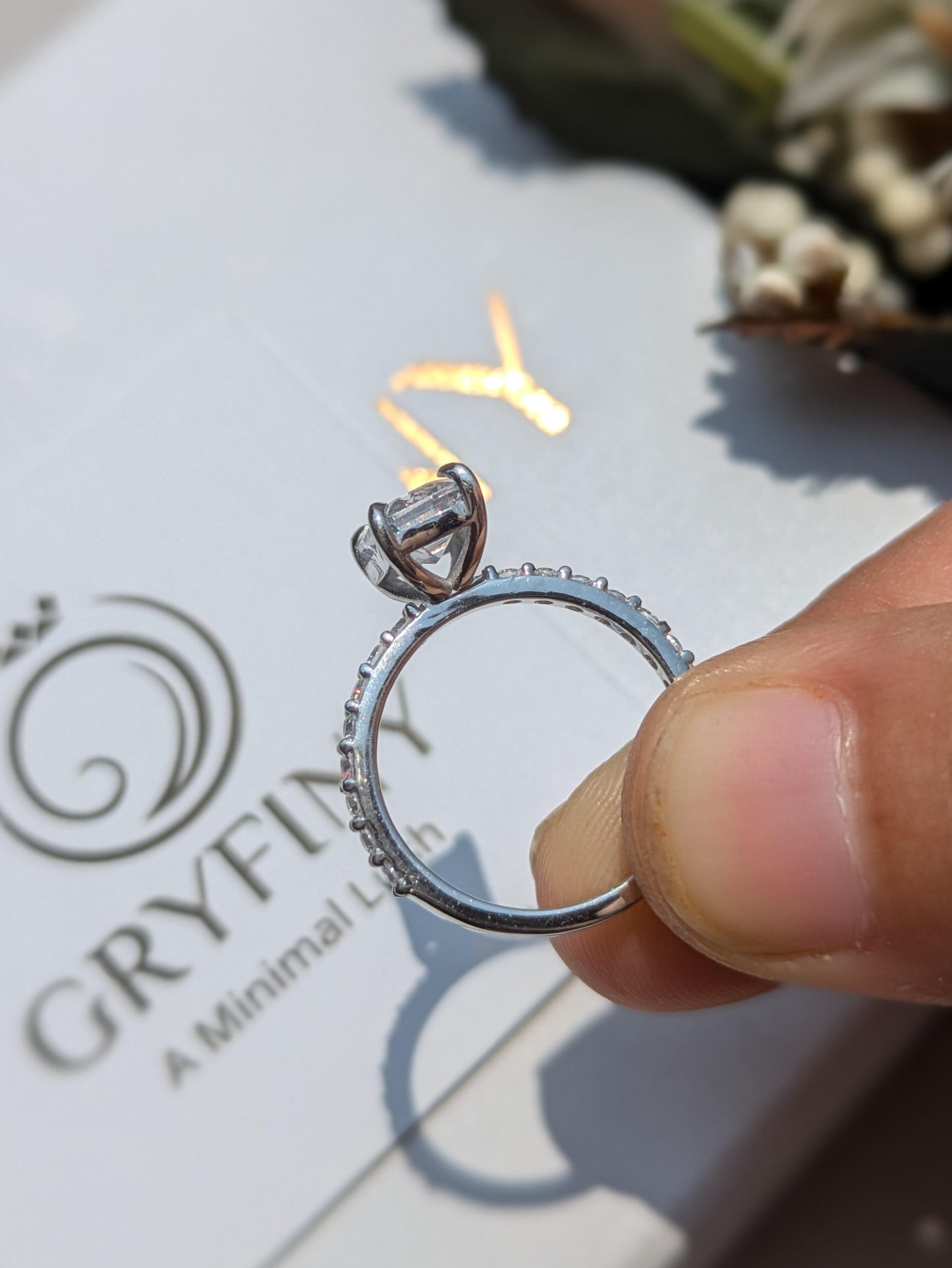 Ray Small Radiant Solitaire Silver Ring