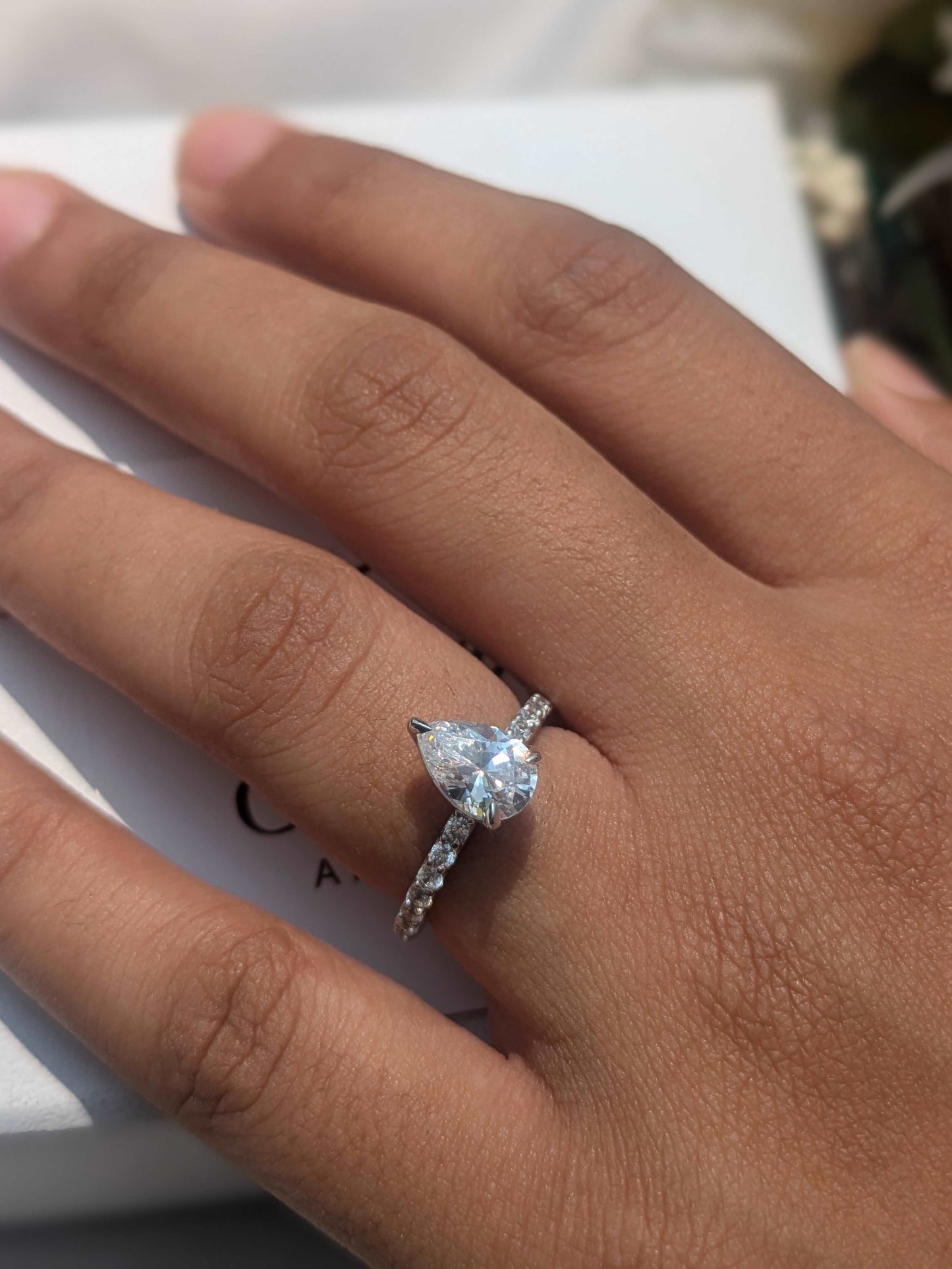 Monica Small Pear Solitaire Silver Ring