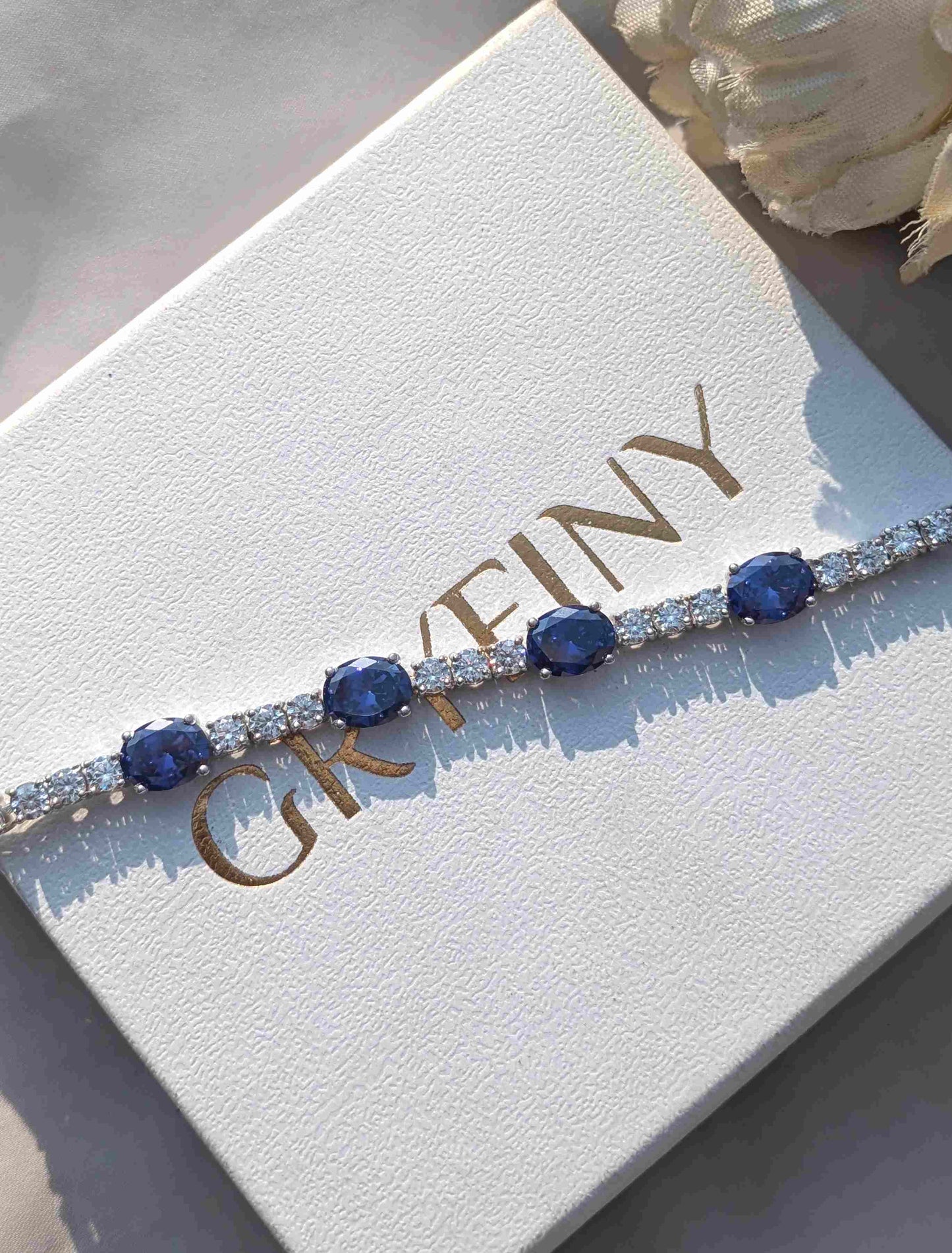 Blue Tanzanite Oval Tennis Silver Bracelet