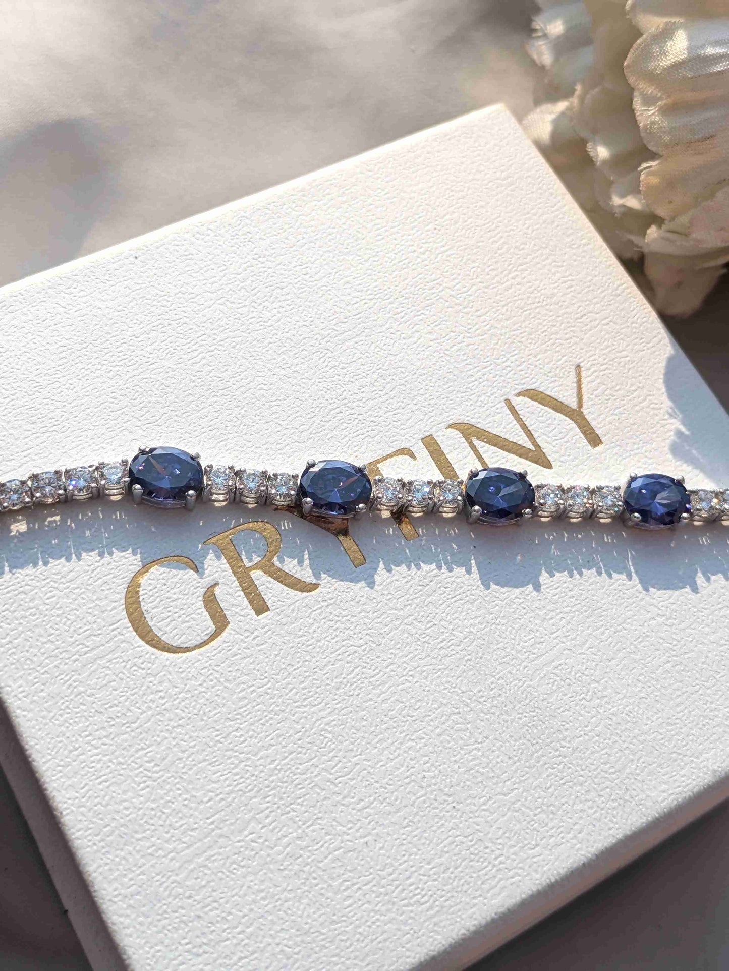 Blue Tanzanite Oval Tennis Silver Bracelet
