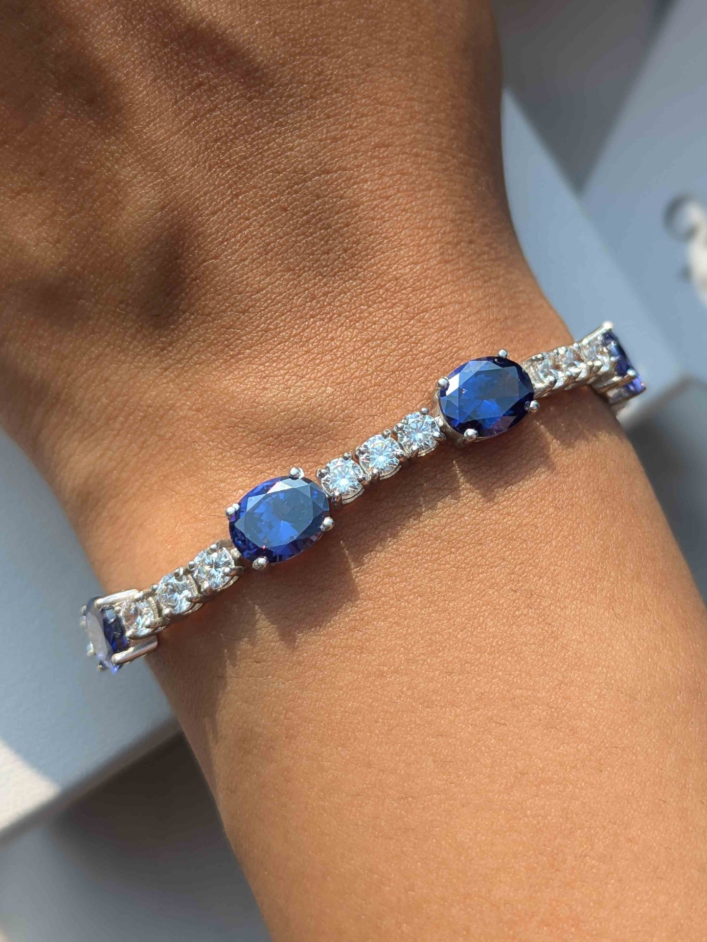 Blue Tanzanite Oval Tennis Silver Bracelet