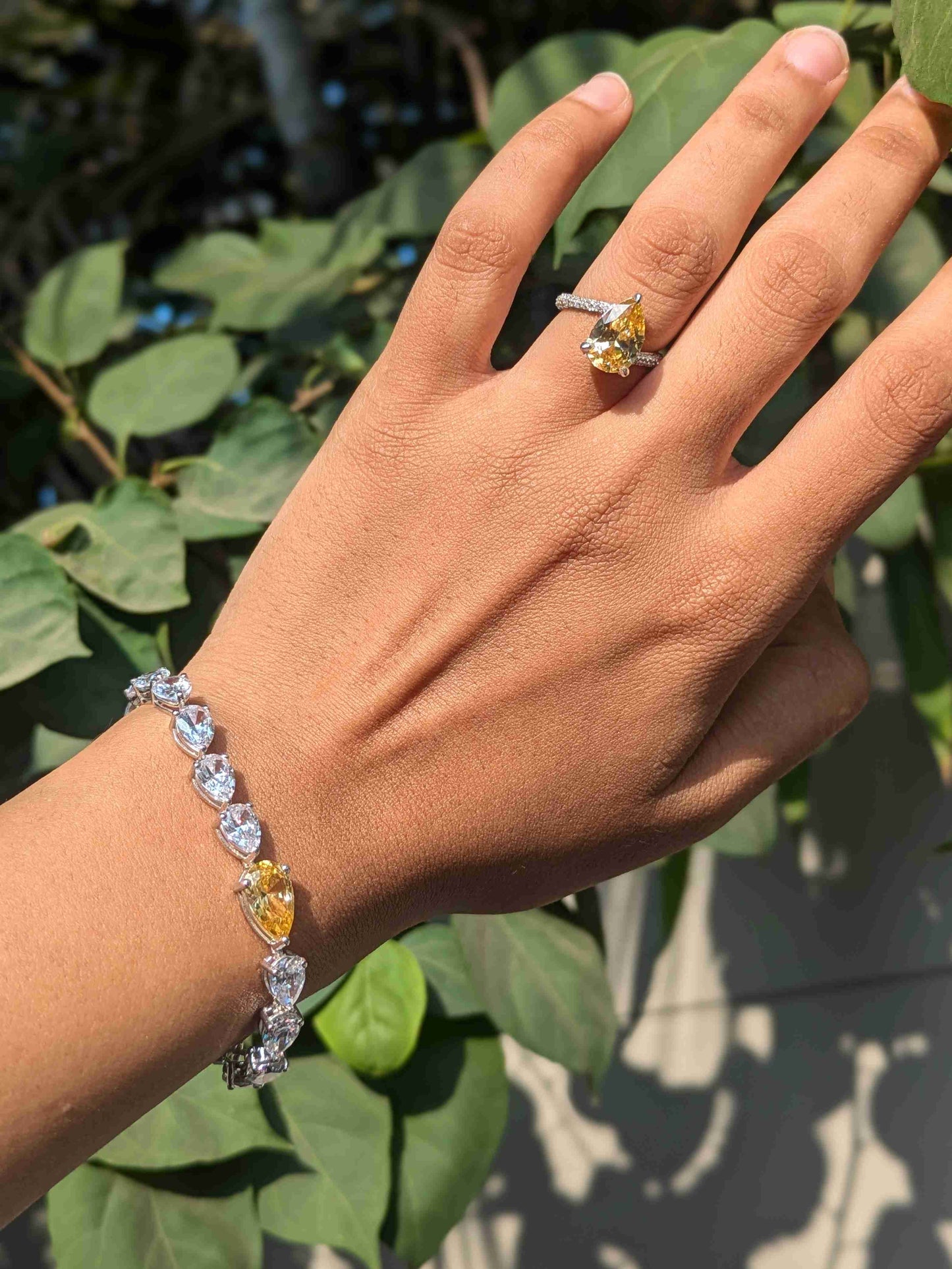 Yellow Citrine Pear Tennis Silver Bracelet