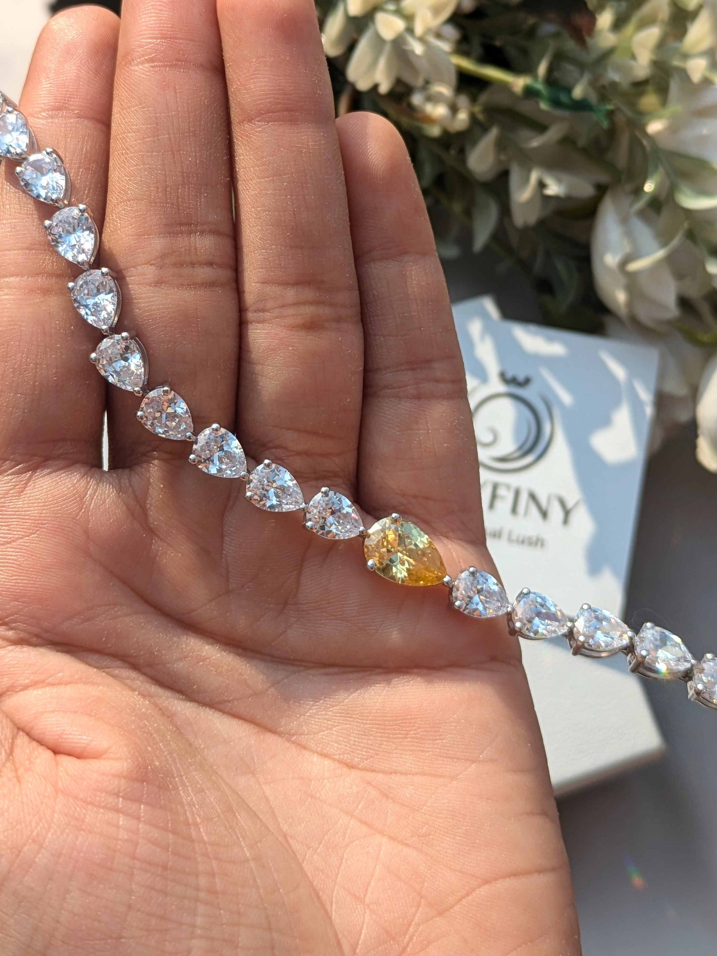 Yellow Citrine Pear Tennis Silver Bracelet