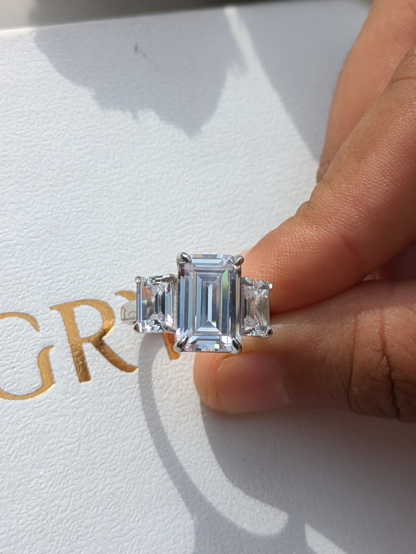 Emerald 3-Stone Solitaire Silver Ring