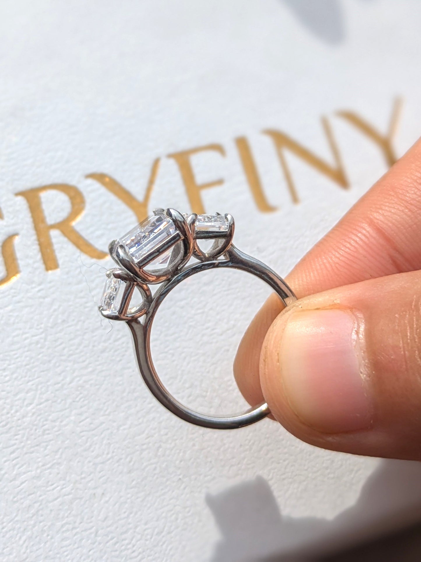 Emerald 3-Stone Solitaire Silver Ring