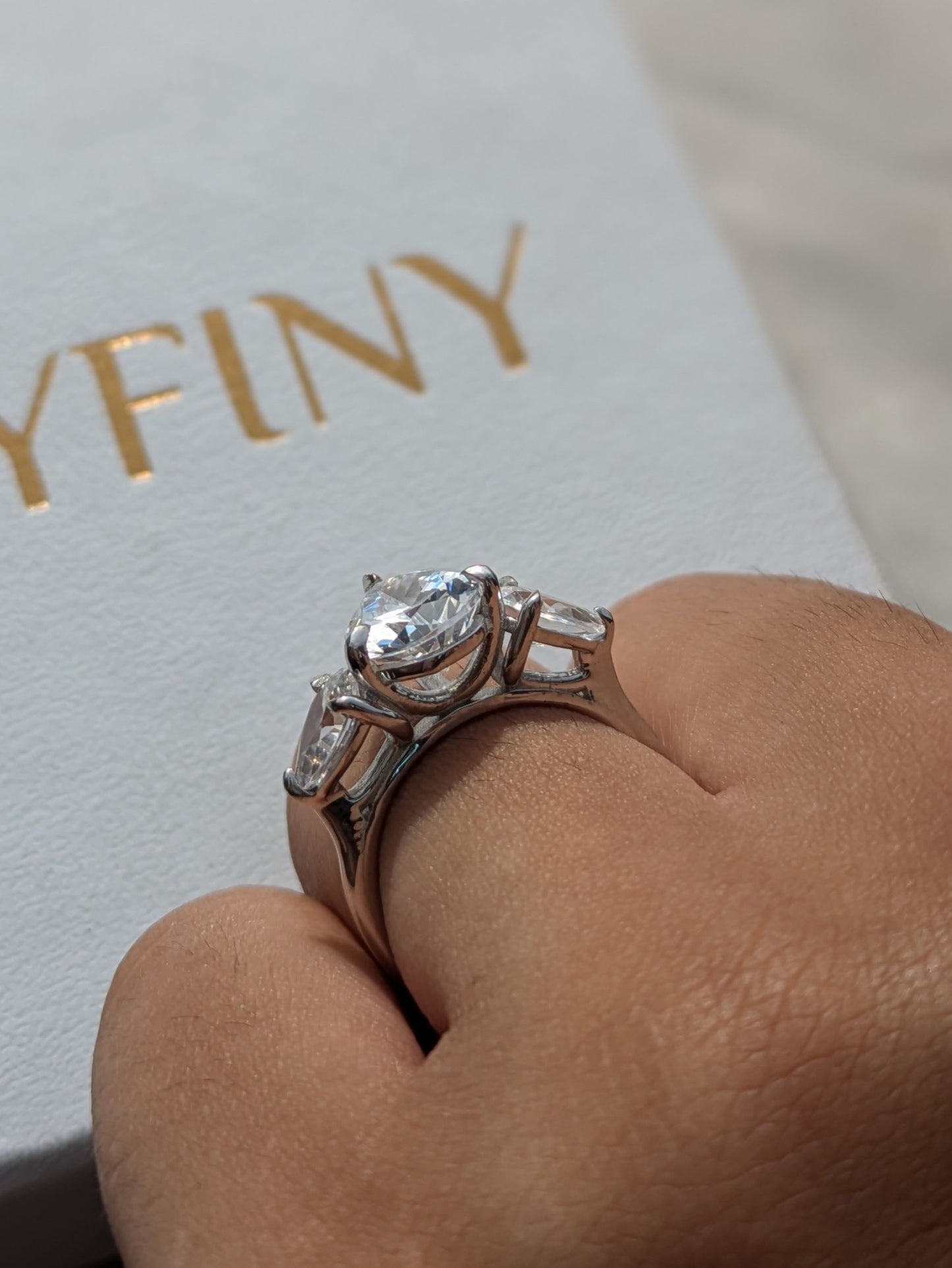 Pear 3-Stone Solitaire Silver Ring