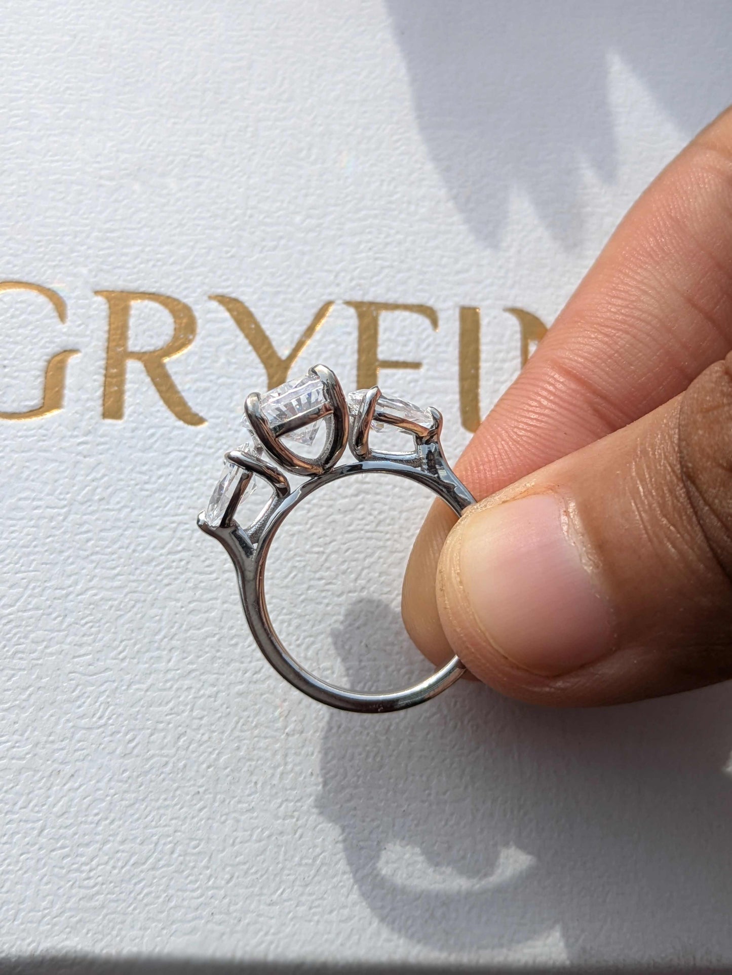 Oval 3-Stone Solitaire Silver Ring