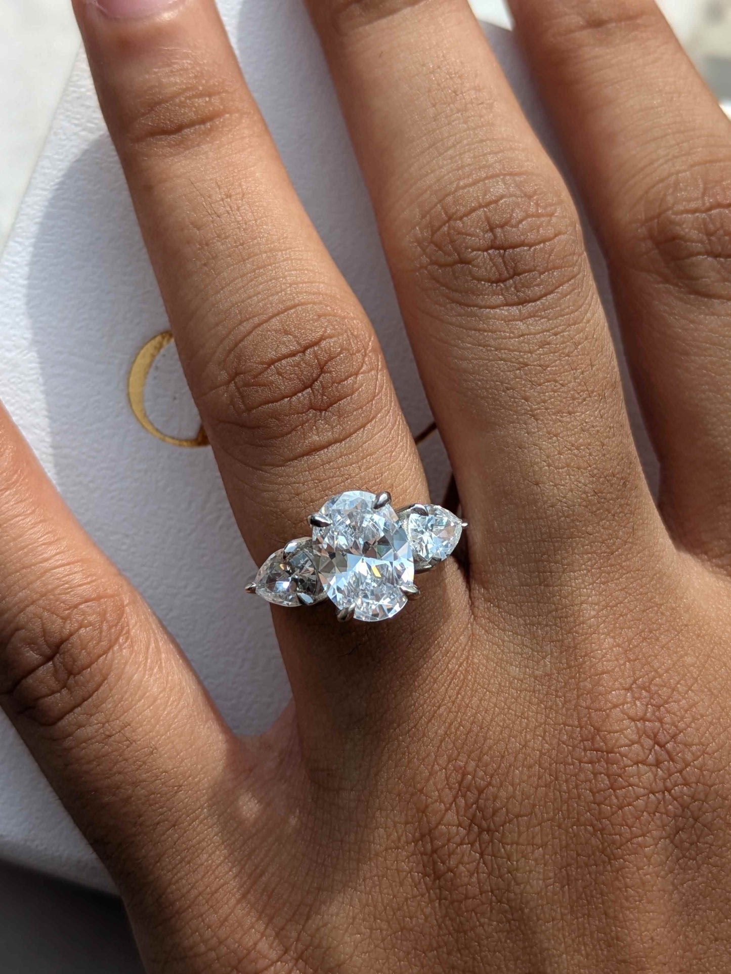 Oval 3-Stone Solitaire Silver Ring