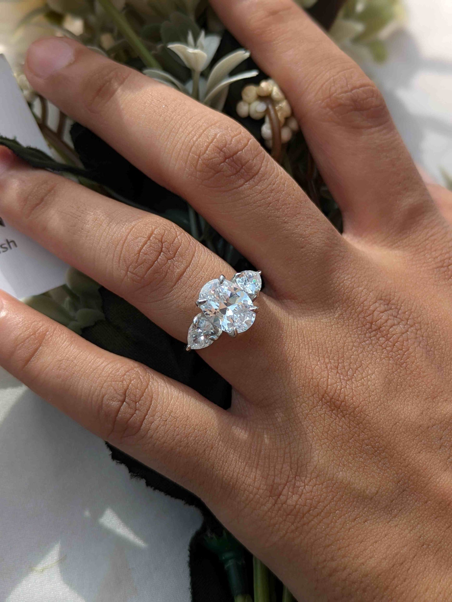 Oval 3-Stone Solitaire Silver Ring