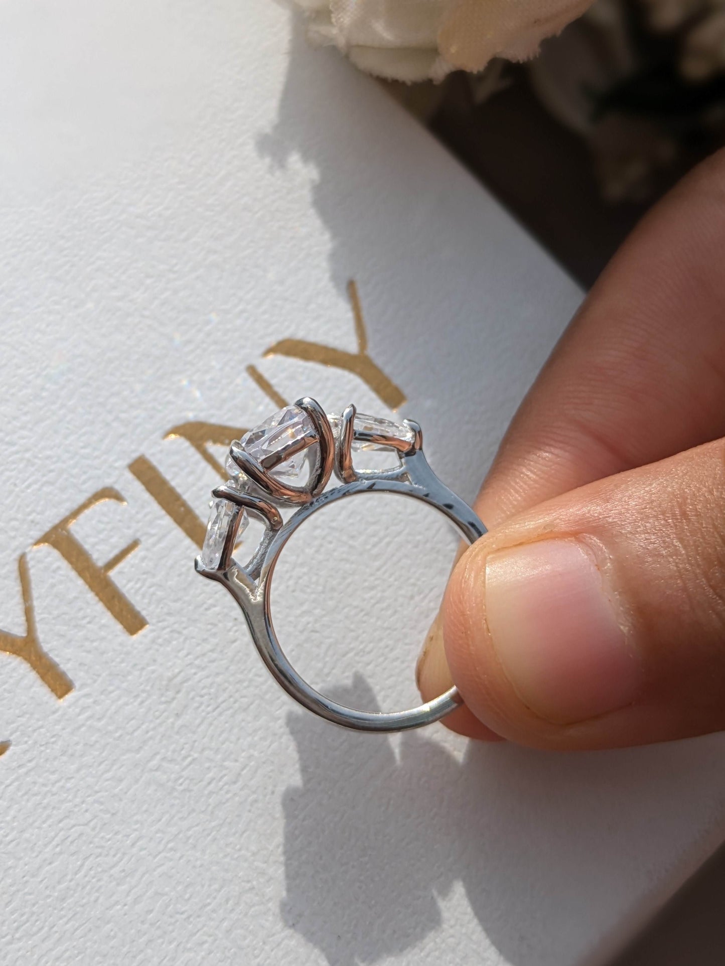 Cushion 3-Stone Solitaire Silver Ring