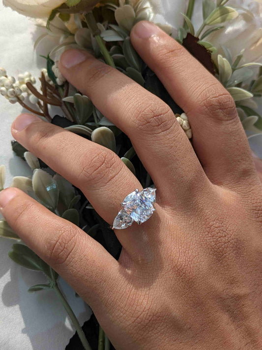 Cushion 3-Stone Solitaire Silver Ring