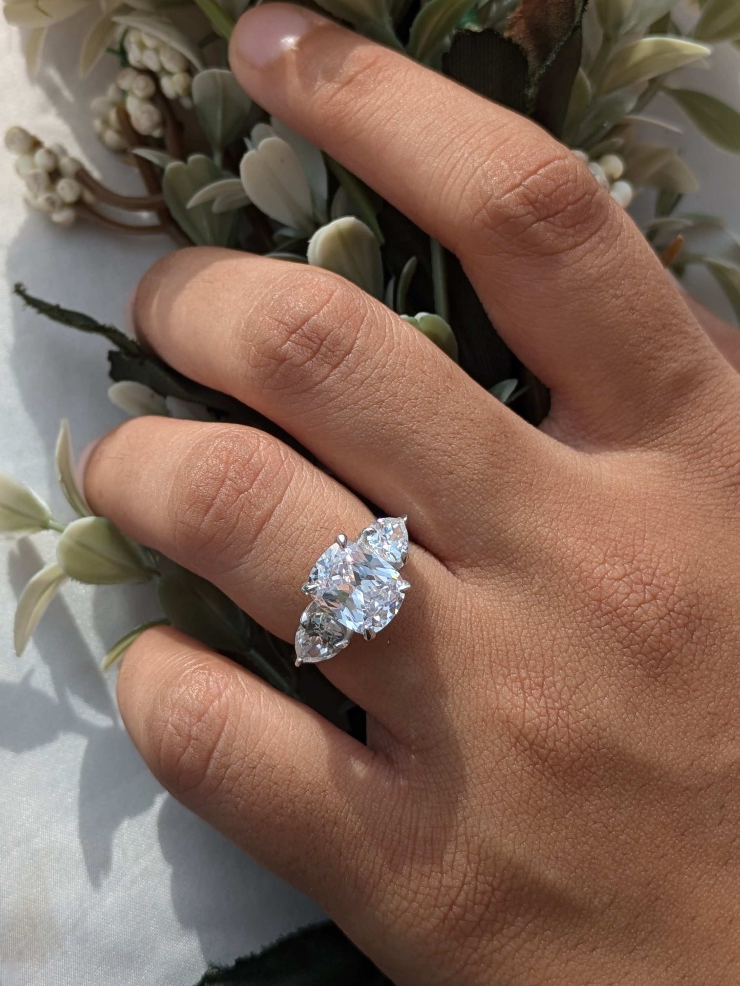 Cushion 3-Stone Solitaire Silver Ring