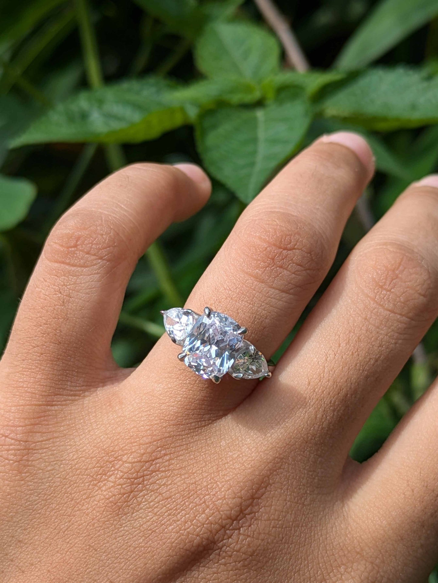 Cushion 3-Stone Solitaire Silver Ring