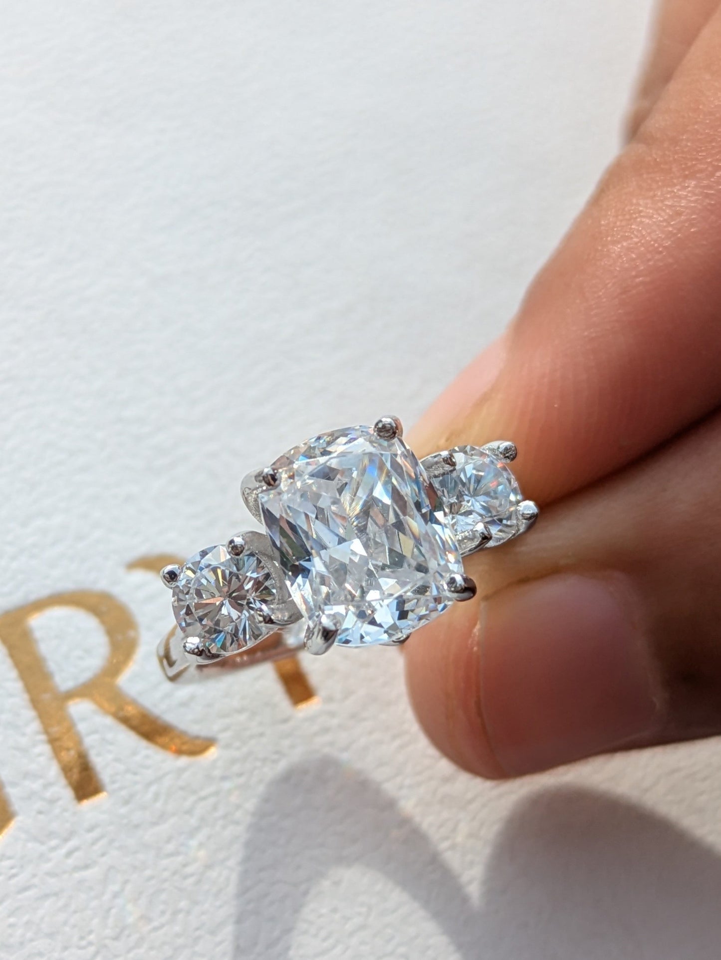 Cushion & Round 3-Stone Solitaire Silver Ring