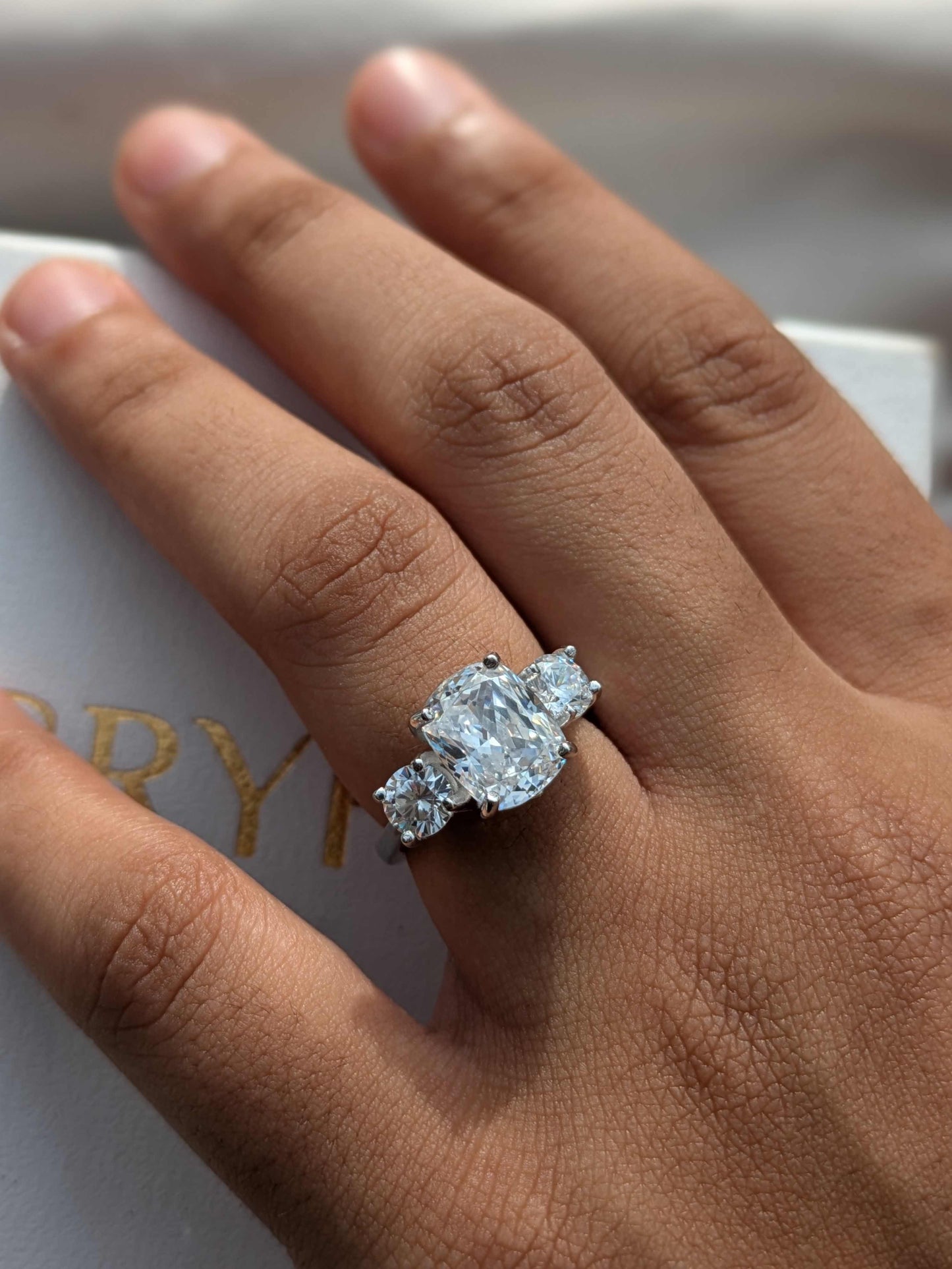 Cushion & Round 3-Stone Solitaire Silver Ring