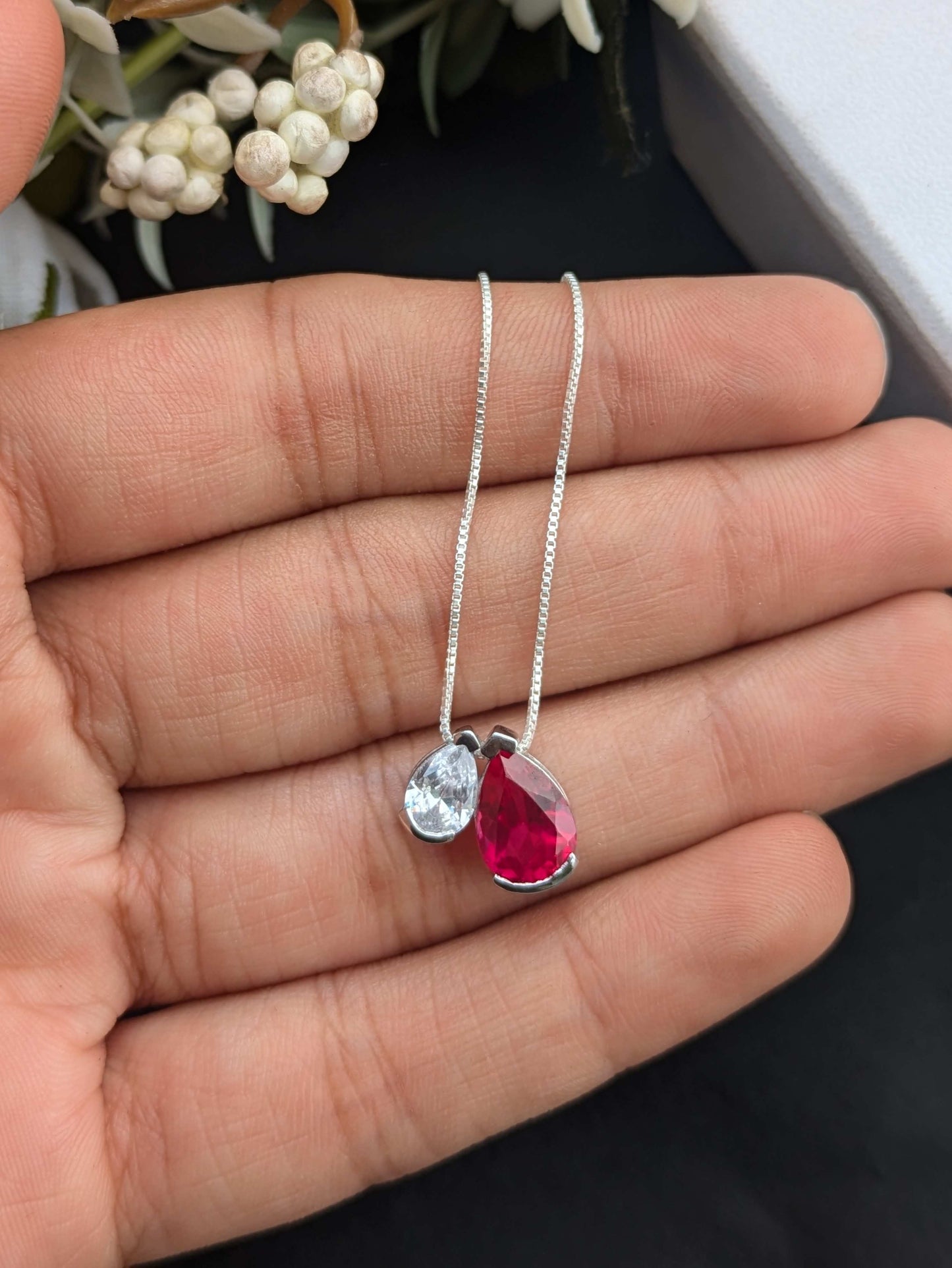Ruby Pear Toi Et Moi Silver Pendant