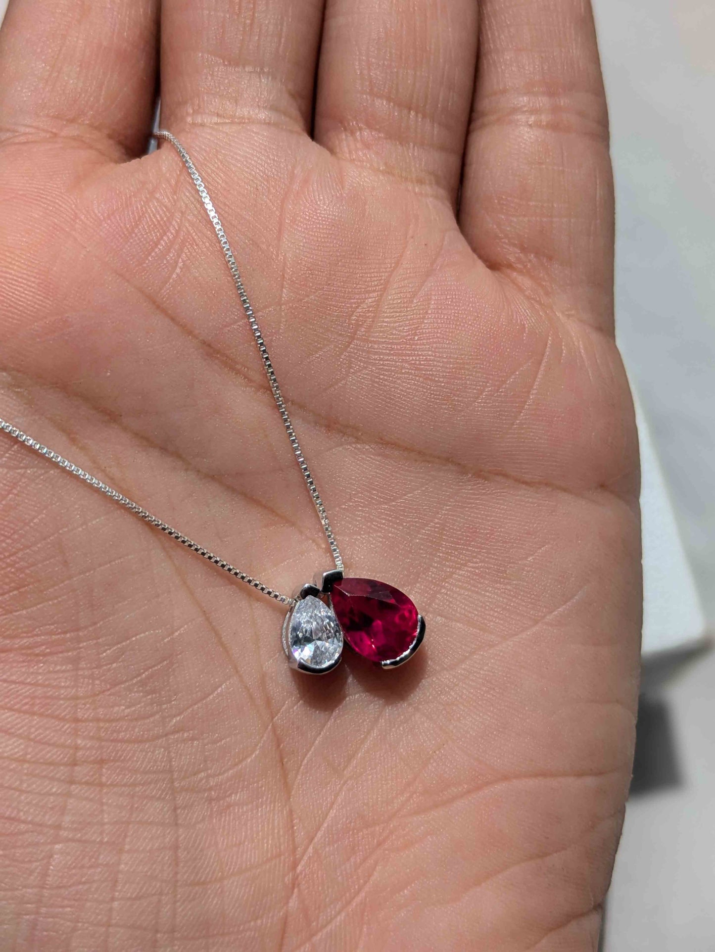 Ruby Pear Toi Et Moi Silver Pendant