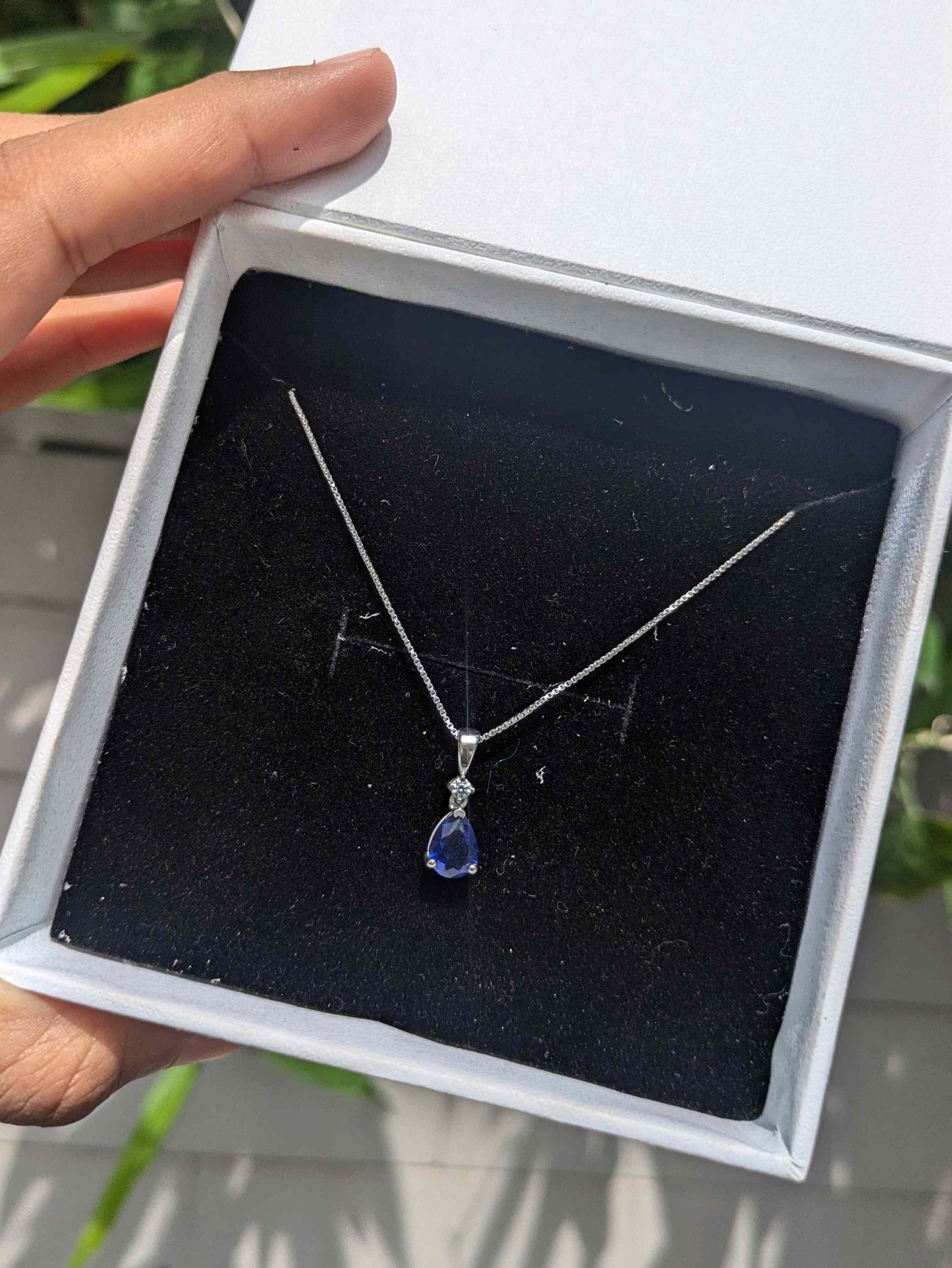Blue Sapphire Pear Silver Pendant