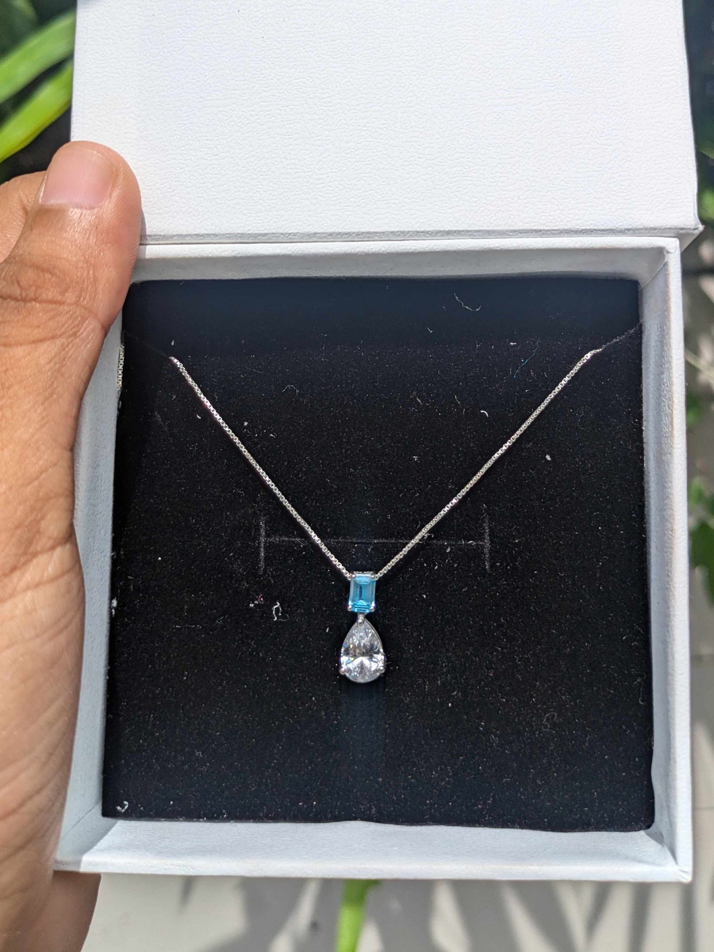 Aqua Emerald & Pear Silver Pendant