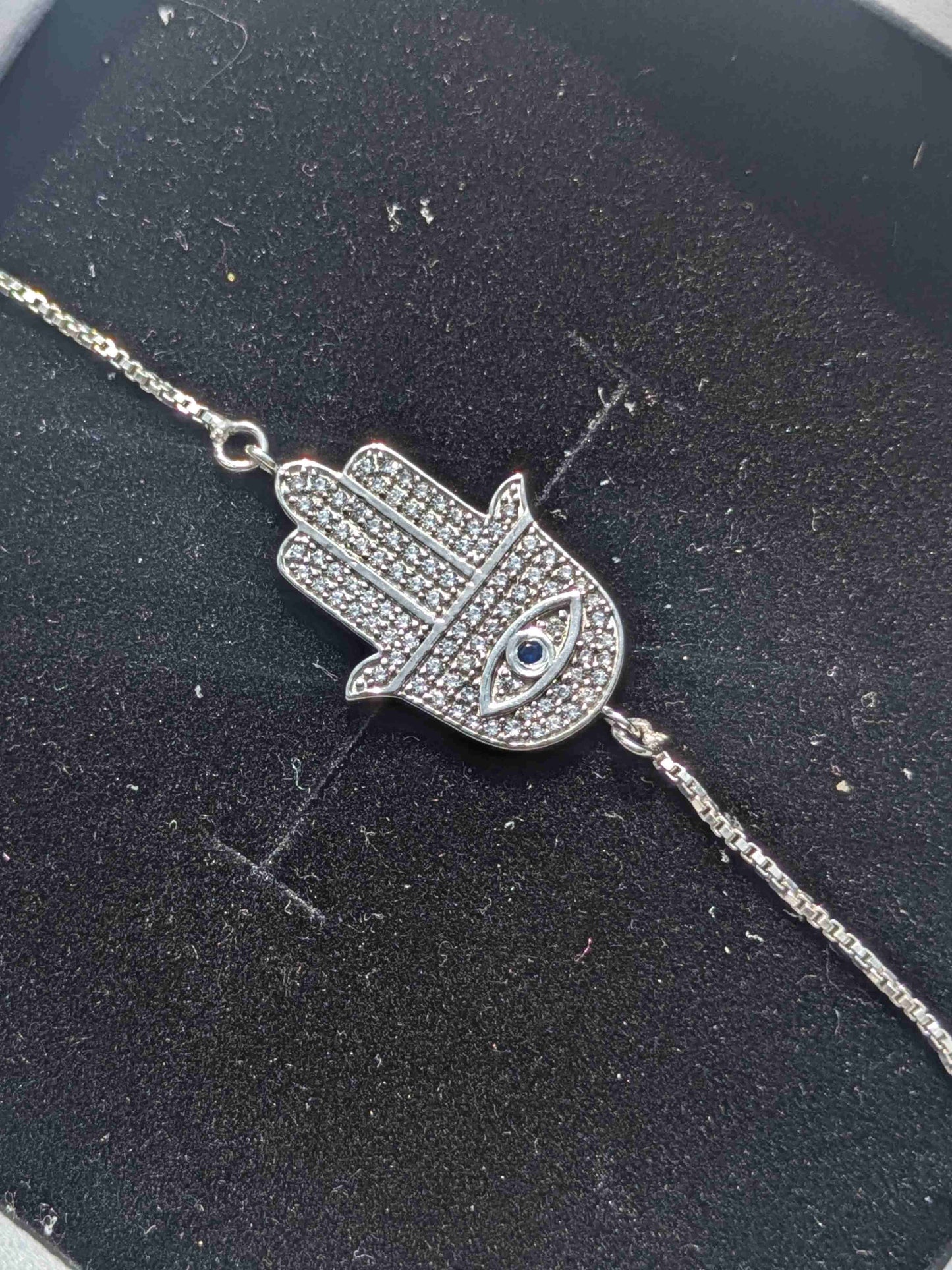 Hamsa Hand Bolo Lock Silver Bracelet