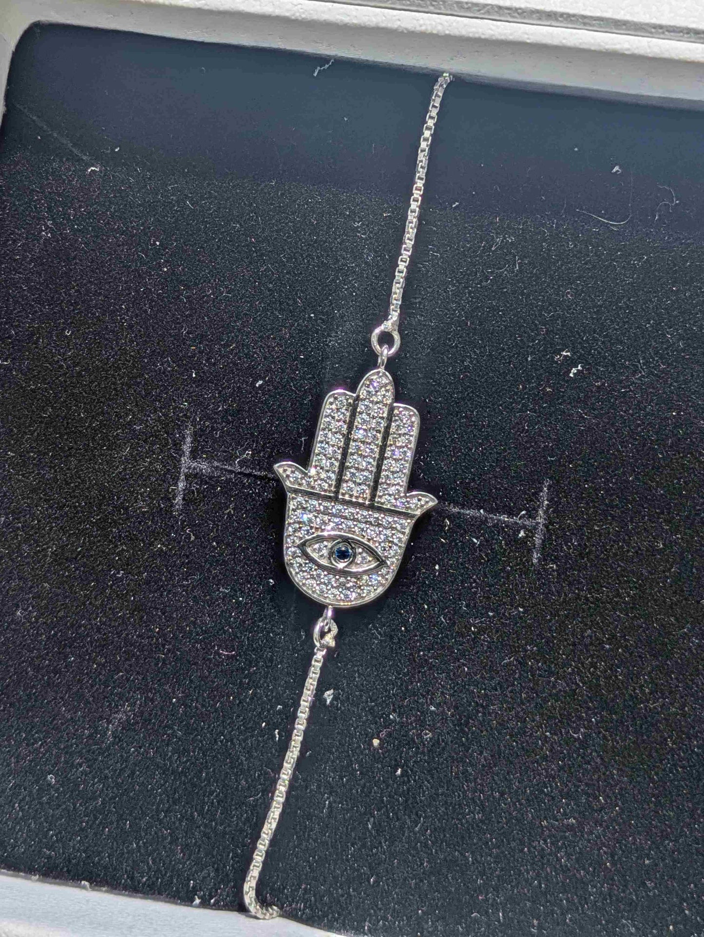 Hamsa Hand Bolo Lock Silver Bracelet