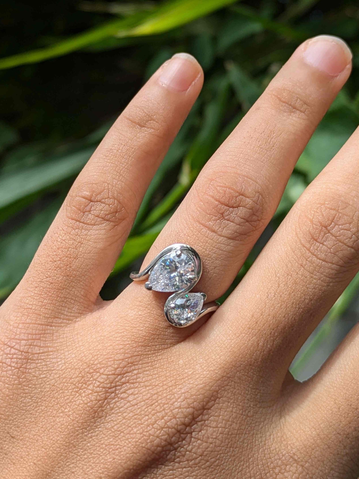 Pear Toi Et Moi Solitaire Silver Ring