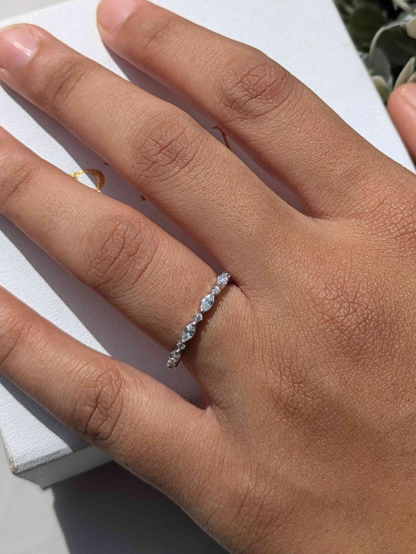 Marquise & Round Silver Stackable Ring