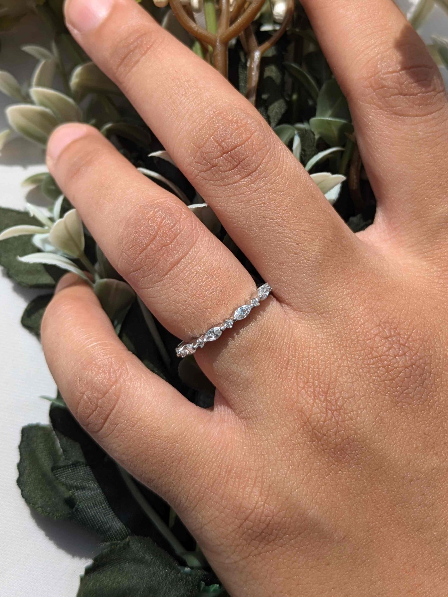 Marquise & Round Silver Stackable Ring