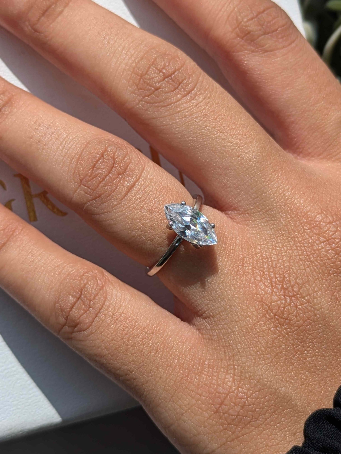 Marquise Solitaire Silver Ring