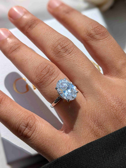 Catherine Oval Hidden Halo Solitaire Silver Ring