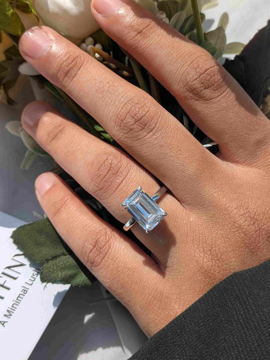 Ariana Emerald Hidden Halo Solitaire Silver Ring