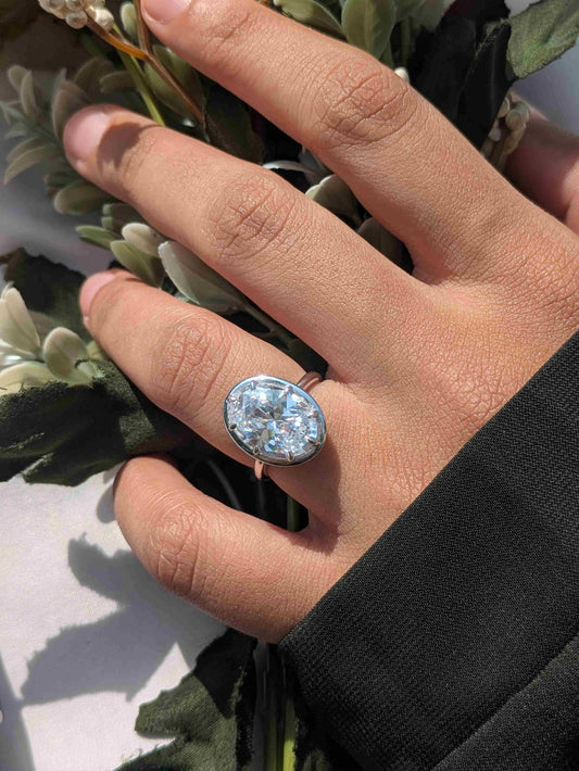 Elizabeth Oval Bezel Solitaire Silver Ring