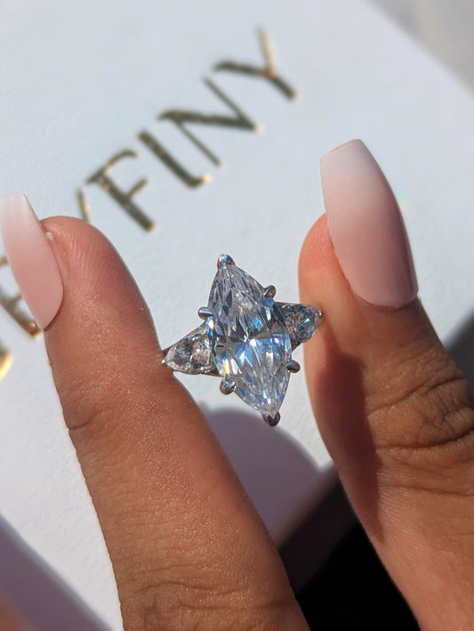 Marquise 3-Stone Solitaire Silver Ring