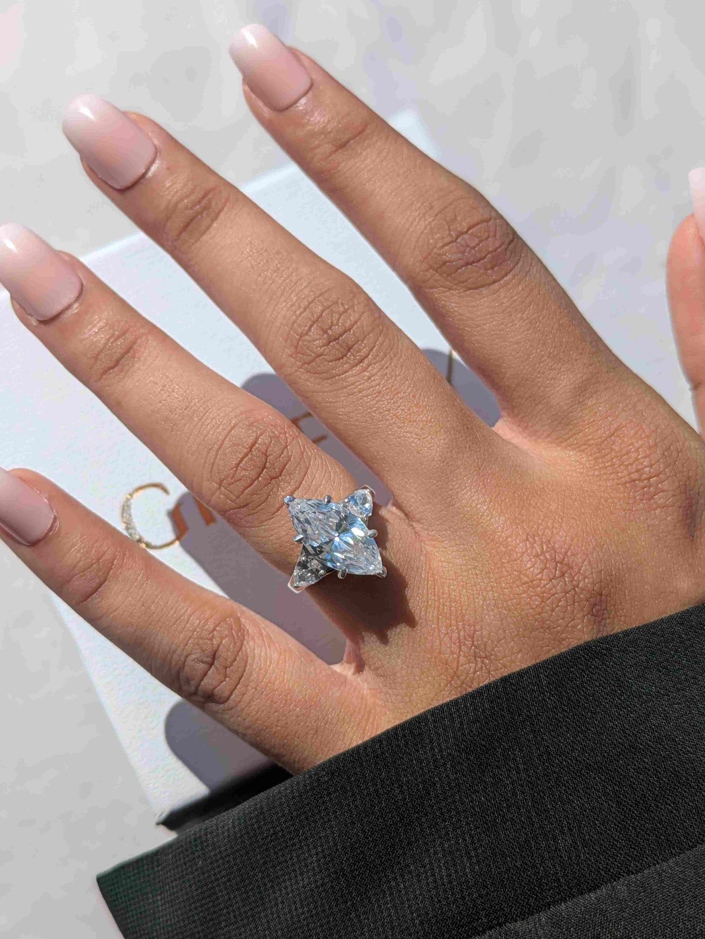 Marquise 3-Stone Solitaire Silver Ring