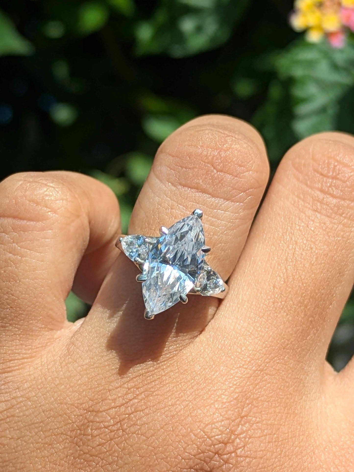 Marquise 3-Stone Solitaire Silver Ring