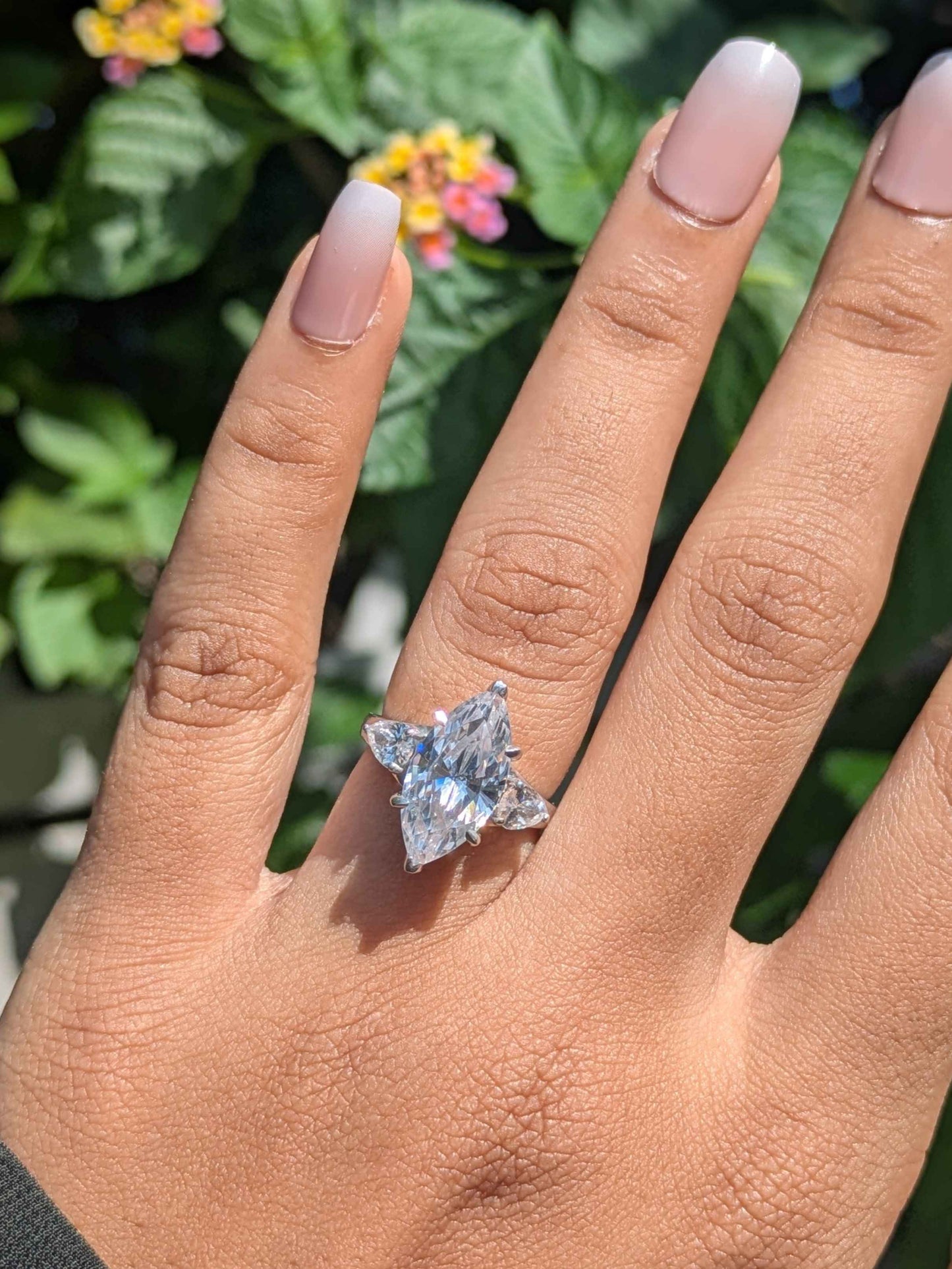 Marquise 3-Stone Solitaire Silver Ring