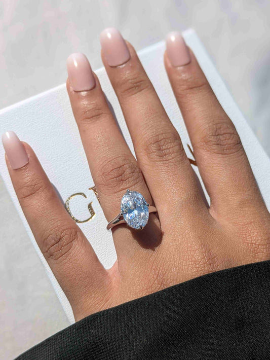 North-South Setting Oval Silver Solitaire Ring