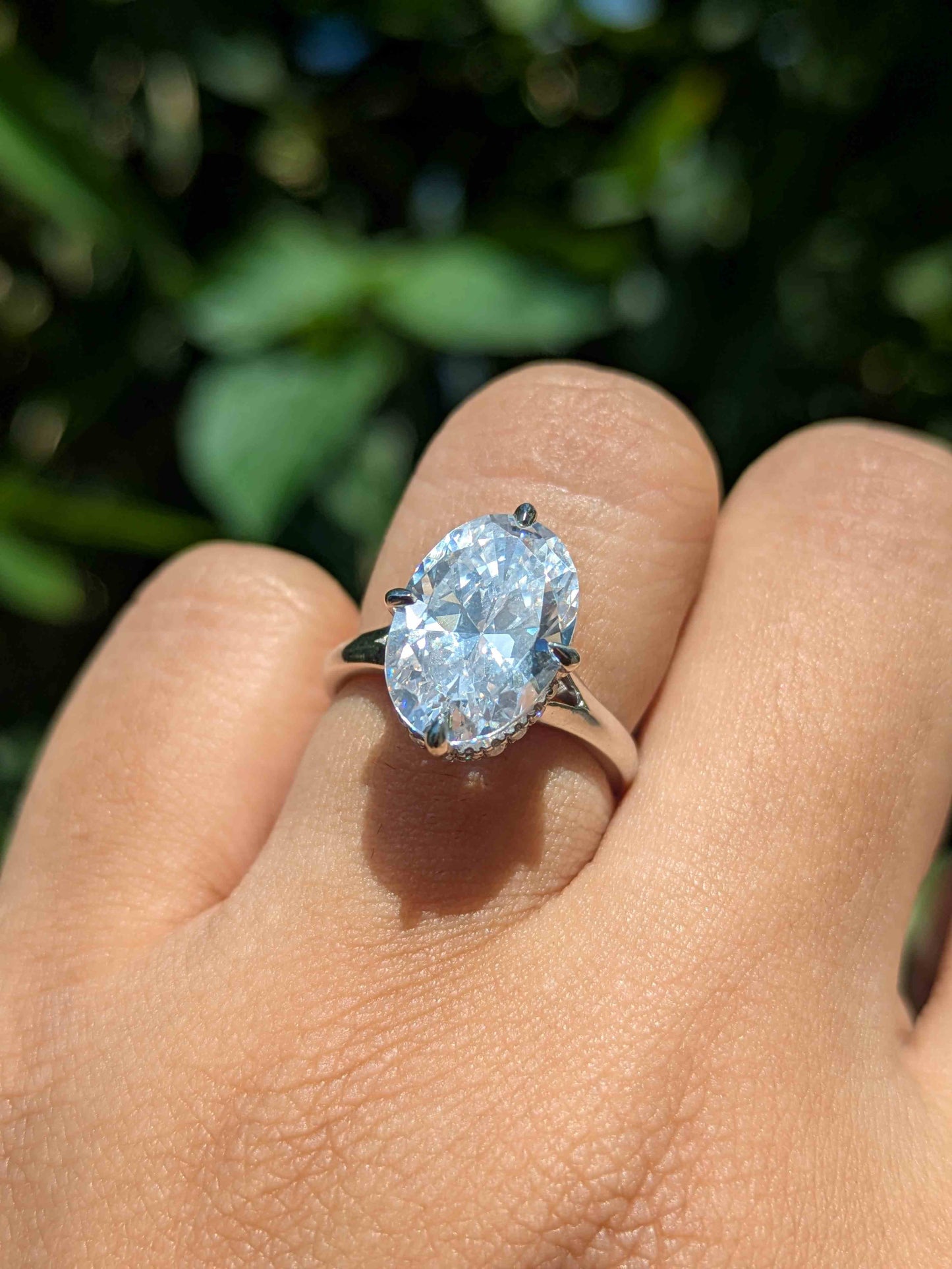 North-South Setting Oval Silver Solitaire Ring