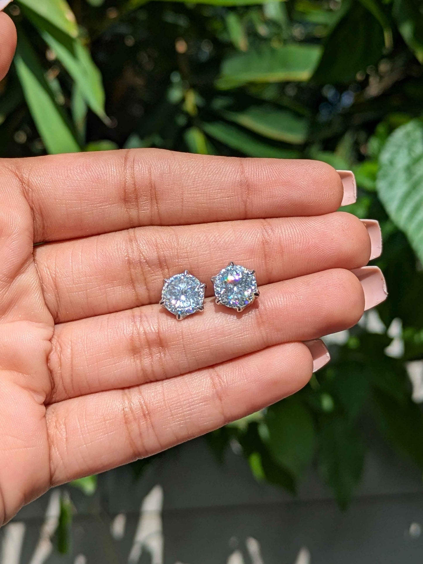 Moissanite Portuguese Cut Round Silver Studs