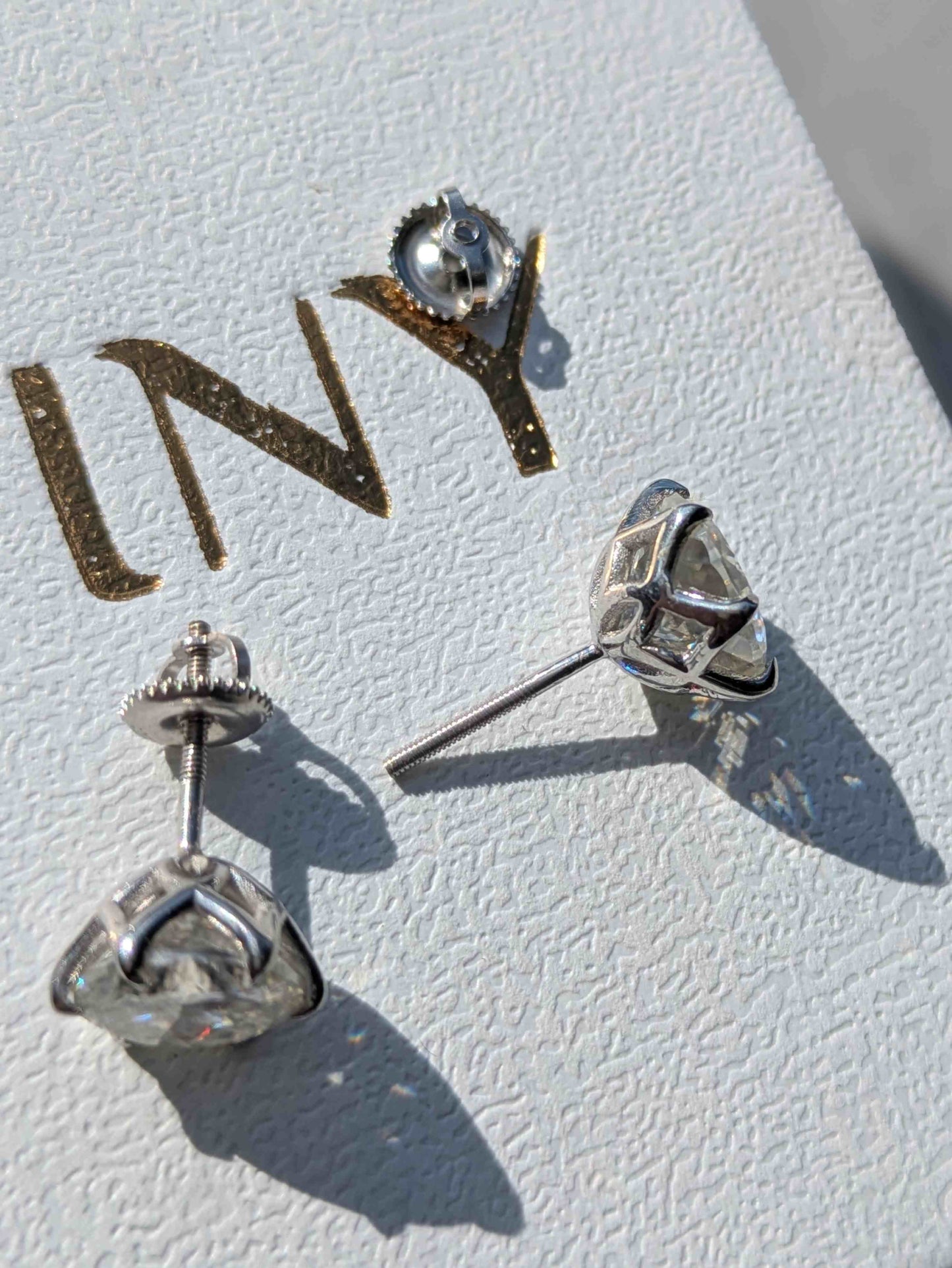 Moissanite Portuguese Cut Round Silver Studs