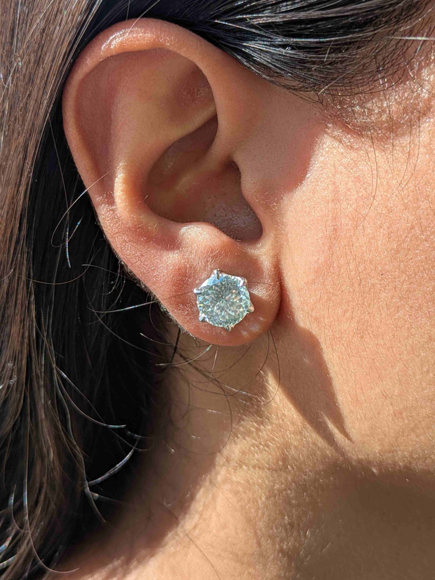 Moissanite Portuguese Cut Round Silver Studs