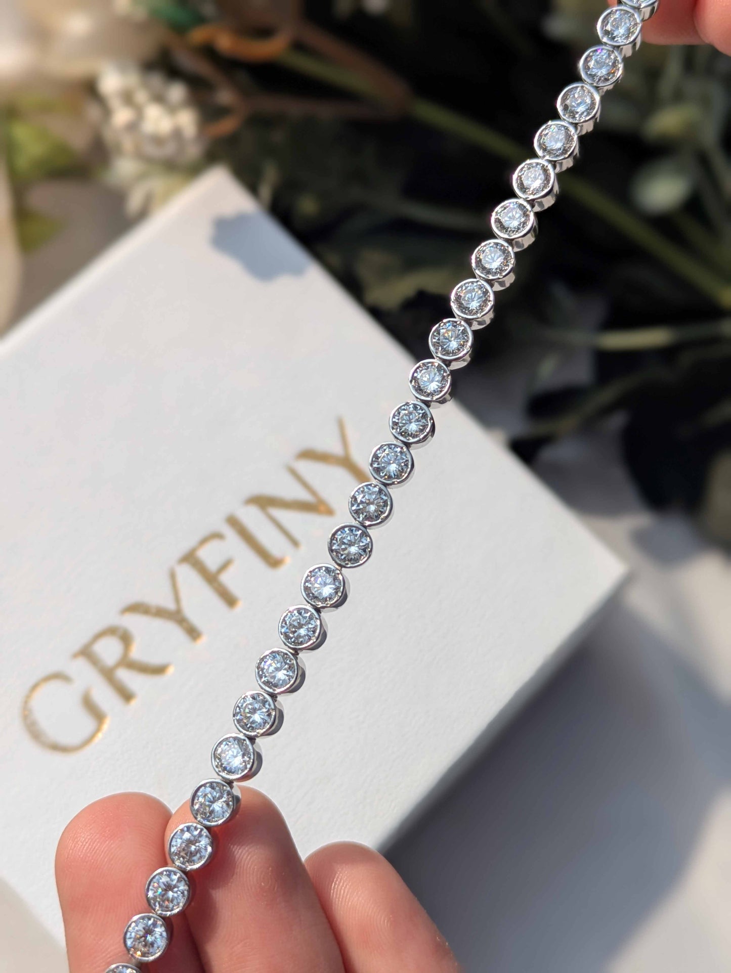 Round Bezel Set Tennis Silver Bracelet For Women