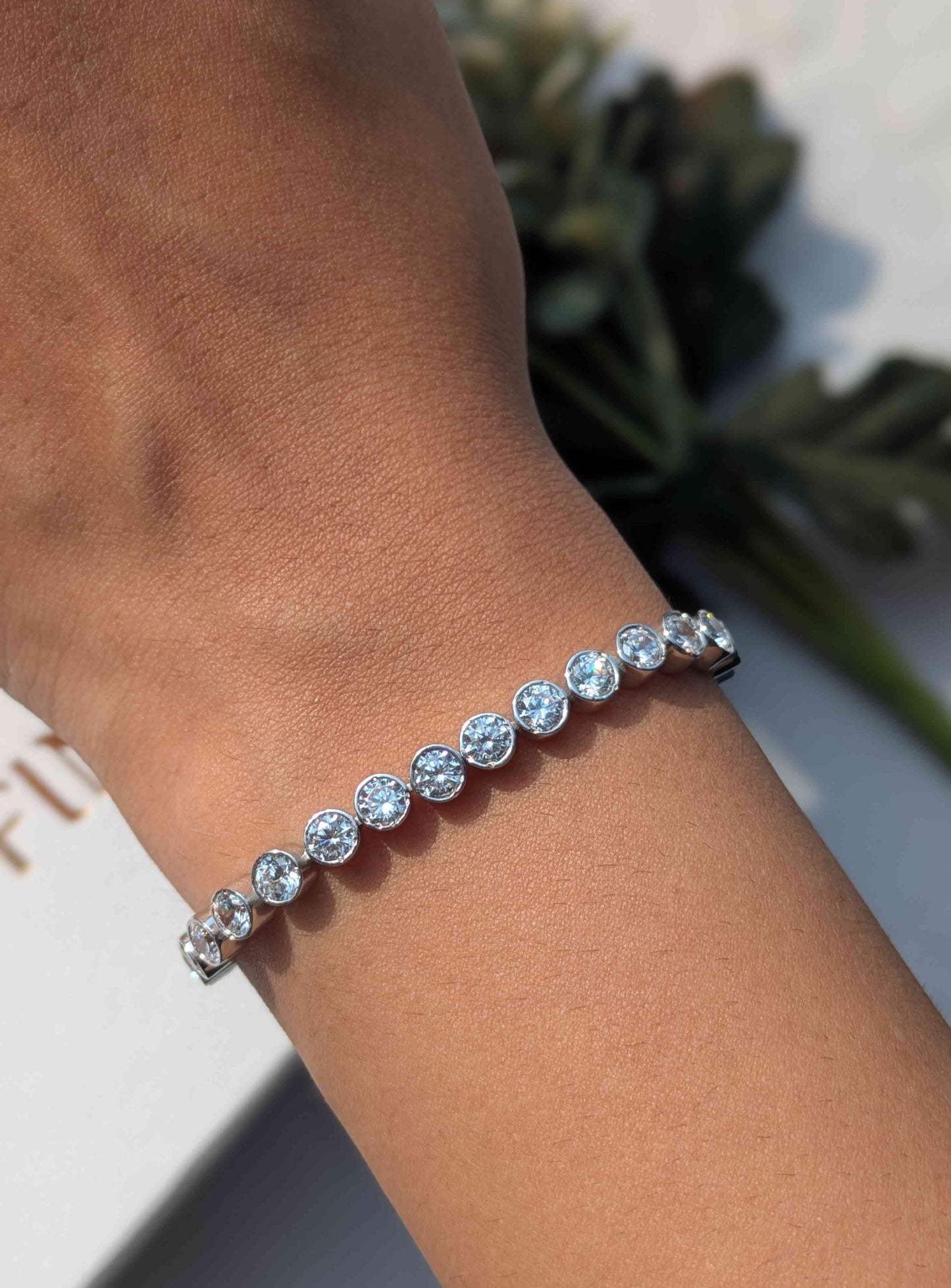 Round Bezel Set Tennis Silver Bracelet For Women