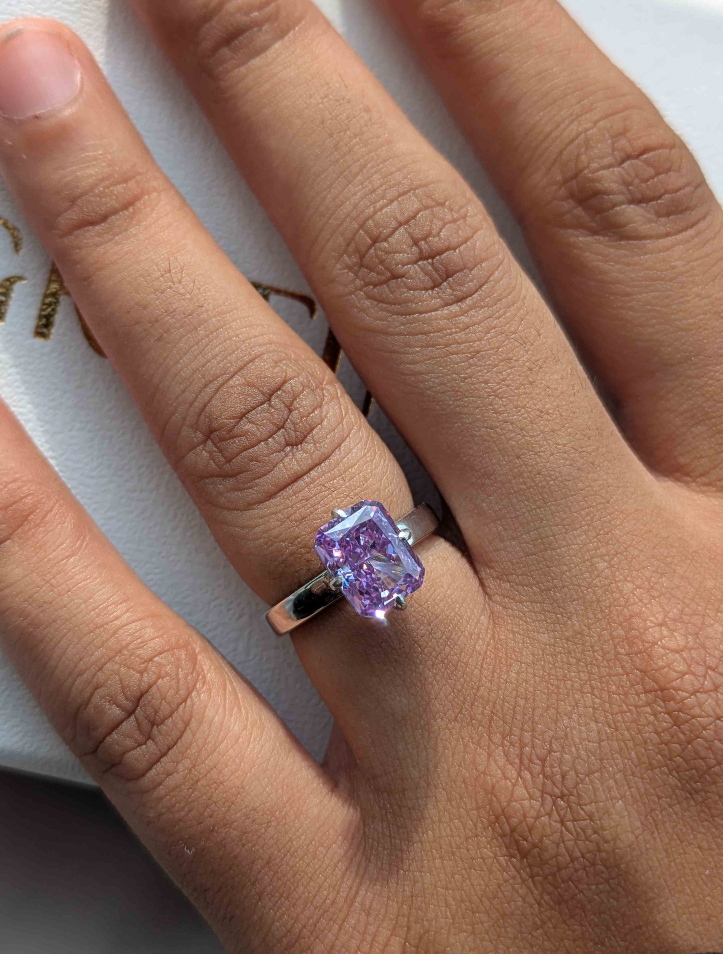 Purple Radaint Ice Crushed Silver Solitaire Ring For Women